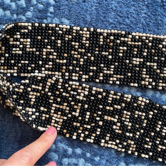 🐚 BOHO BLACK TAN BEADED THICK STRETCHY BELT! - Picture 6 of 10